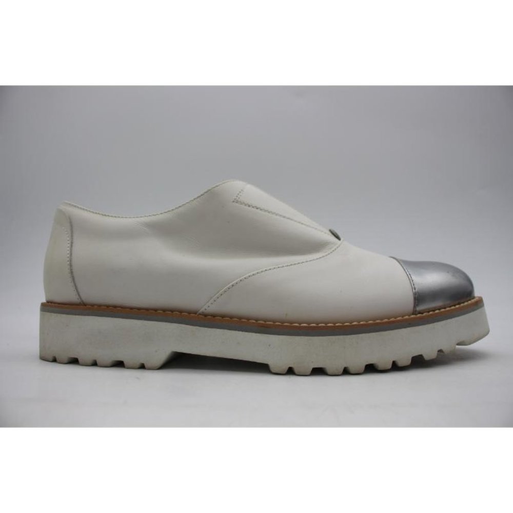 HOGAN White Silver Toe Cap Laceless Women's EU 37.5 Loafers Made in Italy